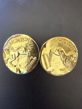 VTG Liz Claiborne Gold-toned Equestrian Medallion Clip On Earringa
